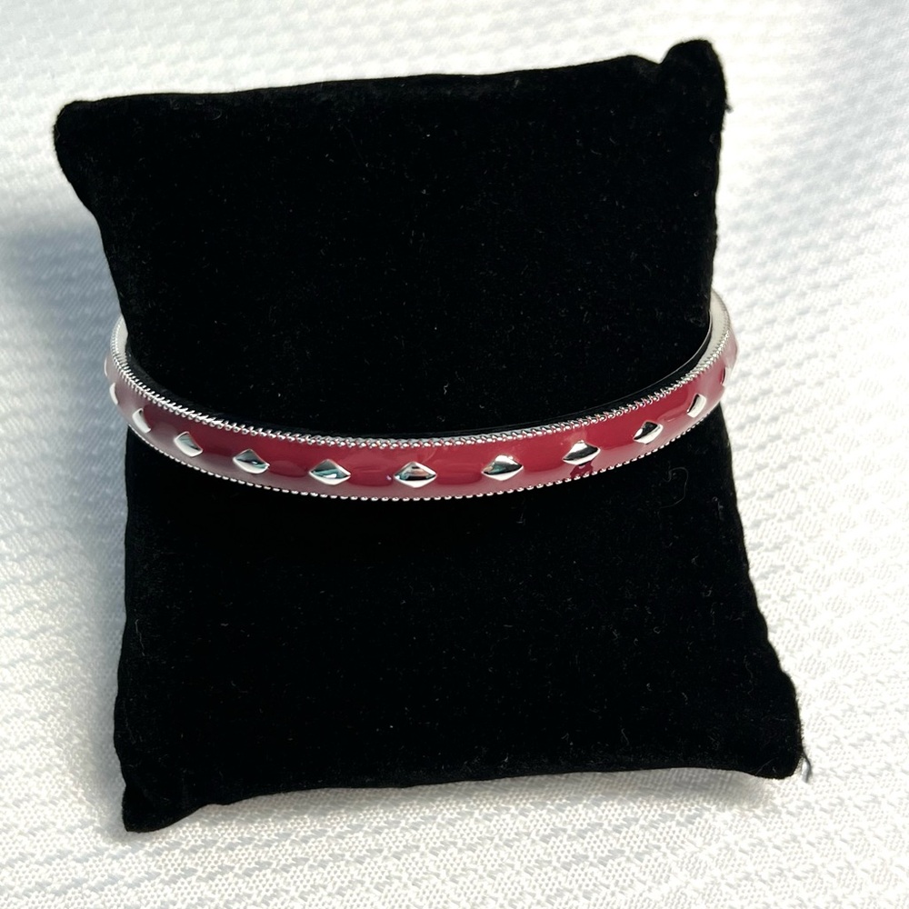 Lia sophia "Cityscape" bangle bracelet, Sz Med silver tone and burgundy enamel